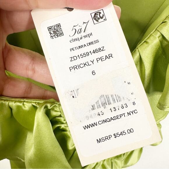 NEW Cinq à Sept Petunya Silk Ruffle Dress in Prickly Pear Lime Green Size 6 - Picture 10 of 14